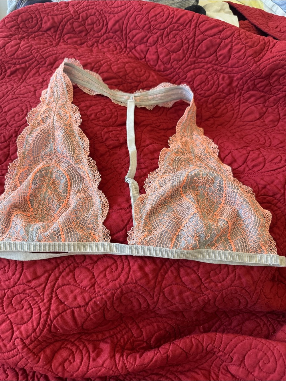 Free People Peach and Cream Lace Halter Bralette